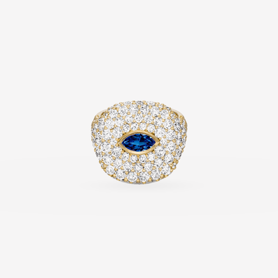 Château de Lumière blue Saphir Signet Pinky Ring in 18k Gelbgold – Produktansicht