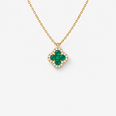 GISELLE Legacy of Elegance Anhänger Halskette Grande mit grüne Smaragde in 18k Gelbgold, Kleeblatt-Motiv
