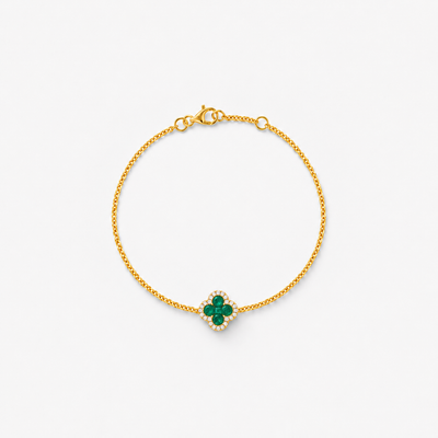 GISELLE Legacy of Elegance Armkette Classic mit grüne Smaragde in 18k Gelbgold, Kleeblatt-Motiv