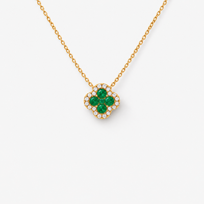 GISELLE Legacy of Elegance Halskette Grande mit grüne Smaragde in 18k Gelbgold, Kleeblatt-Motiv