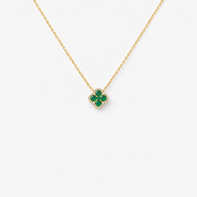 GISELLE Legacy of Elegance Halskette Petite mit grüne Smaragde in 18k Gelbgold, Kleeblatt-Motiv