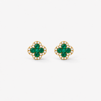 GISELLE Legacy of Elegance Ohrstecker Grande mit grüne Smaragde in 18k Gelbgold, Paar in Frontansicht