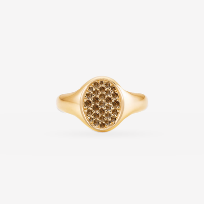 Petite Posh Signet Pinky Ring - Champagner Diamanten Crown in 18k Gelbgold – Produktansicht