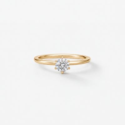 GISELLE PROMISE Round Solitaire Verlobungsring in 18k Gelbgold mit natürlichem rundem 0.50ct Diamanten in feiner 6-Krappenfassung, Frontansicht